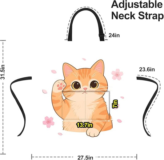 Funny Cat Apron with 2 Pockets Waterproof for Men Women Kitchen Garden Decor