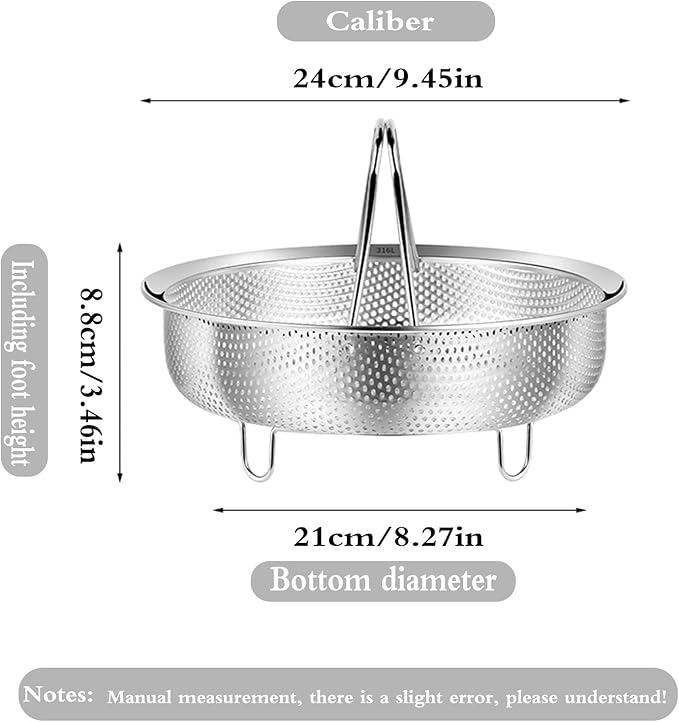 Food Grade Stainless Steel Steamer with Carrying Handle Three Legged Stand for Eggs Vegetables and Fruits, Multifunctional Home Steamer (9.45in)