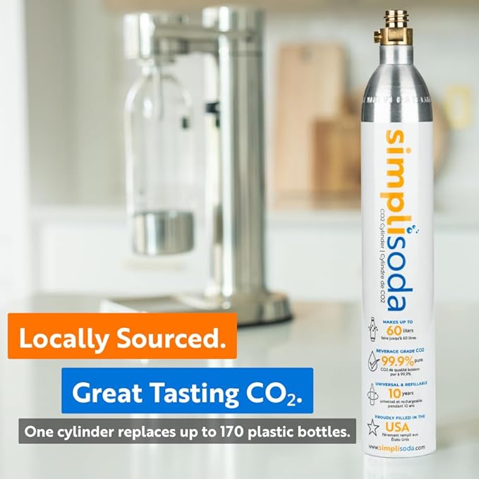 60L CO2 Canister Cylinders - Compatible w/Sodastream BLUE Screw-In Only, Ninja Thirsti, Philips, and More - Threaded Style Soda Streaming Machine CO2 Tanks Gas Refill, | 14.5 oz, Set of 2