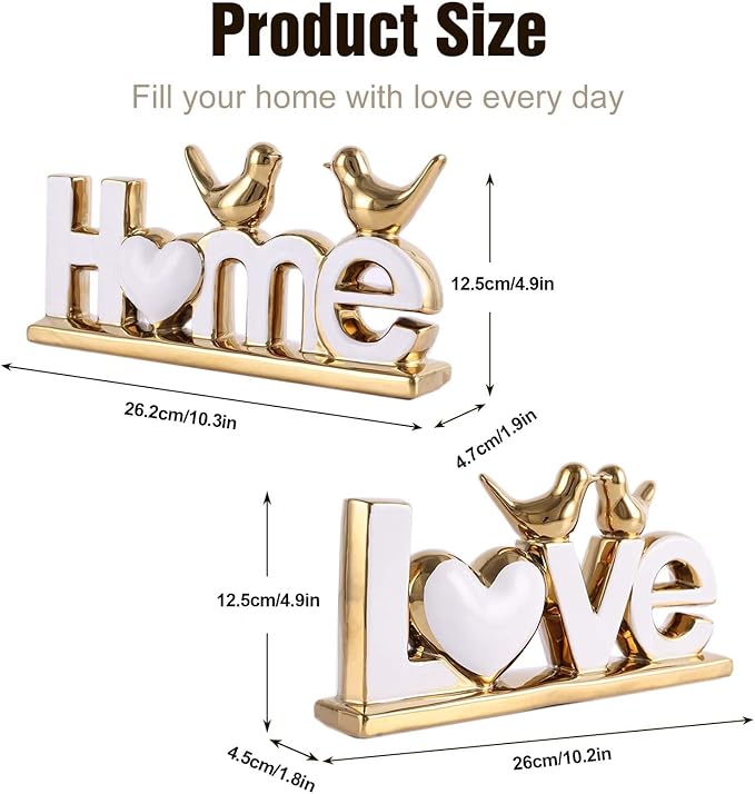 Love Sign Decor,Gold Room Decor Aesthetic, Knick Knack Shelf,Bird Decor, Boho Bookshelf,Abstract Statue,for Living Room,Bedroom, Contemporary Tv Stand Set of 2 (2, Gold White)