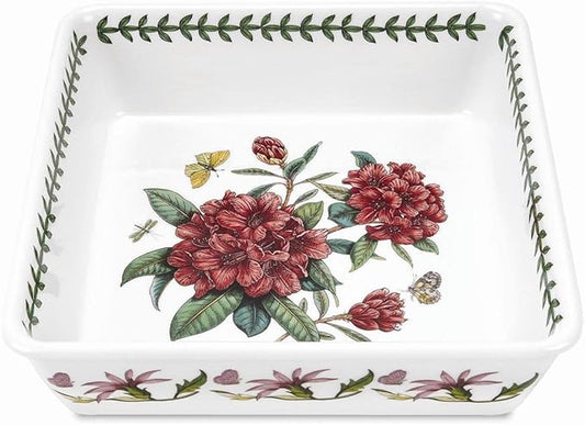 Portmeirion Botanic Garden 10" Square Baking Dish, Rhododendron Motif - Durable Porcelain Baking Dish with Chip-Resistant Glaze, Dishwasher, Microwave, Freezer, Oven Safe - Stylish Serveware