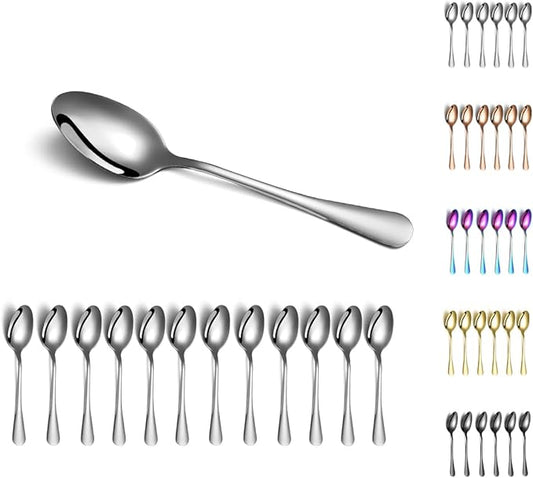 Kyraton 12 Pieces 7.5" Stainless Steel Table and Soup Spoons, Dishwasher Safe Set