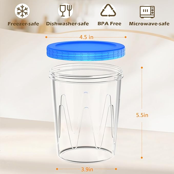 Reusable Freezer Storage Containers [UNIQUE INNOVATIVE DESIGN] 6 Pack-34 Oz Arrow Indicates Easy Opening and Closing of Lid Microwave and Dishwasher Safe,Soup Containers for Oats/Salad