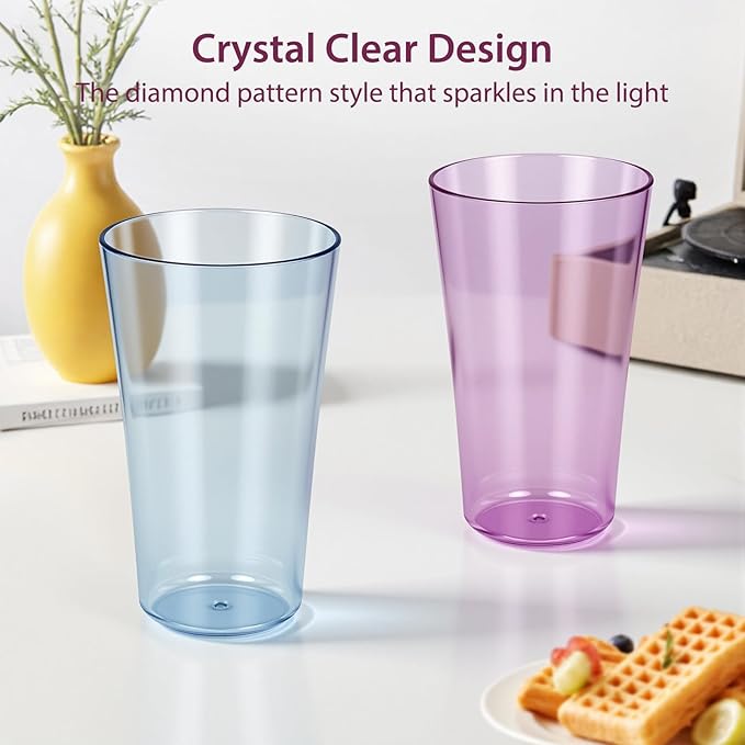20oz Plastic Tumblers (Set of 8), Multiple Colors Reusable Water Cups, BPA-Free, Shatter-Proof, Dishwasher & Microwave Safe, Stackable Drinking Glasses for Home, Outdoor, Camping, Picnic, Pool