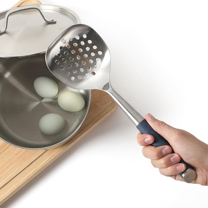 Calphalon Edge Stainless Steel Slotted Spoon/Skimmer - Navy Blue