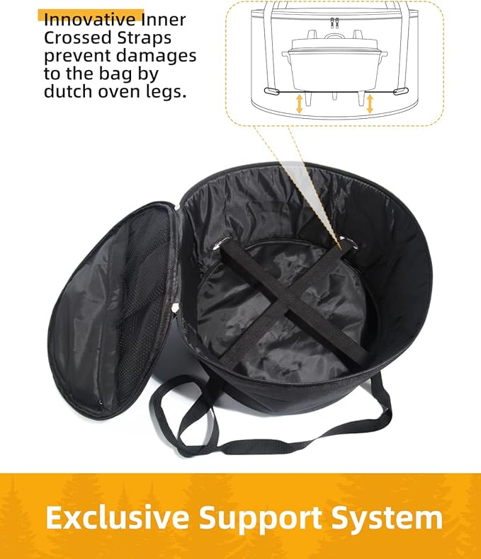 Morjor Dutch Oven Bag for 14 Inch Dutch Oven, Carry Bag with Extra Inner Crossed Straps & 2 Pockets