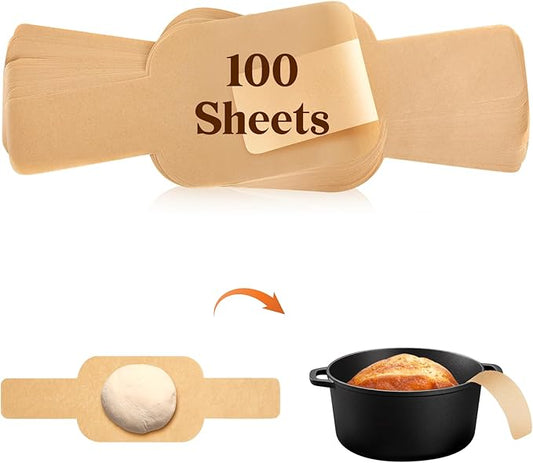 Marspark 100 Pcs Parchment Paper for Sourdough Baking, Bread Sling - Dutch Oven Liner, Pre-Cut Parchment Baking Supplies for Easy Dough Transfer (Oval)