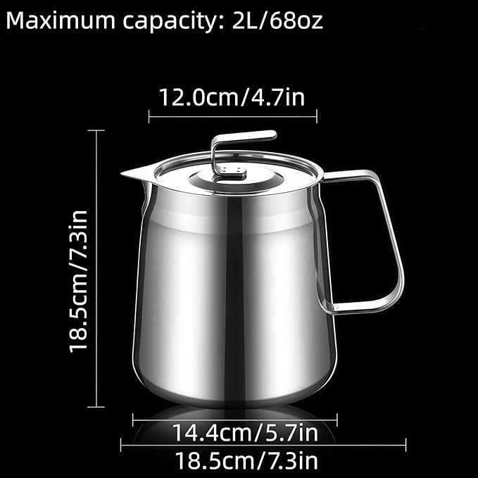 Stainless Steel Bacon Grease Container With Strainer, 2L/68oz Oil Container With Dust-proof Lid For Kitchen Storing Frying Cooking Grease