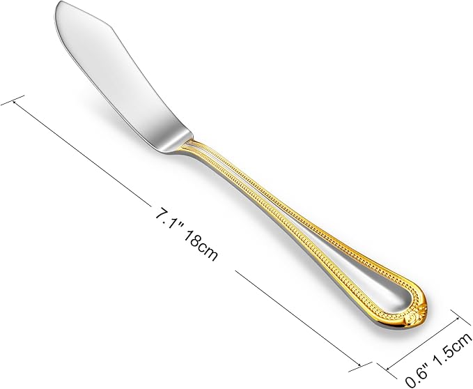 KEAWELL Premium Pearl Edge Butter Knives, 4-Piece Set, 18/10 Stainless Steel, 6.9 Inches, Dishwasher Safe. (Gold Accent)