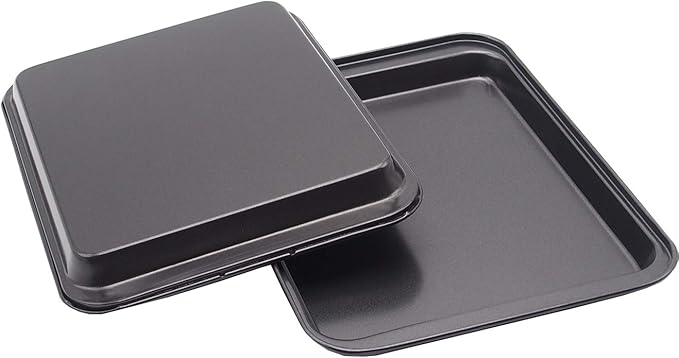 HYTK Small Baking Sheet Nonstick 9.45 X 7.09 Inch (Inner 7.5x6), 8 Inch Mini Cookie Tray Toaster Conventional Oven Pan No Warp No Rust Magnetic Bakeware for 1 to 2 person 2 Pack