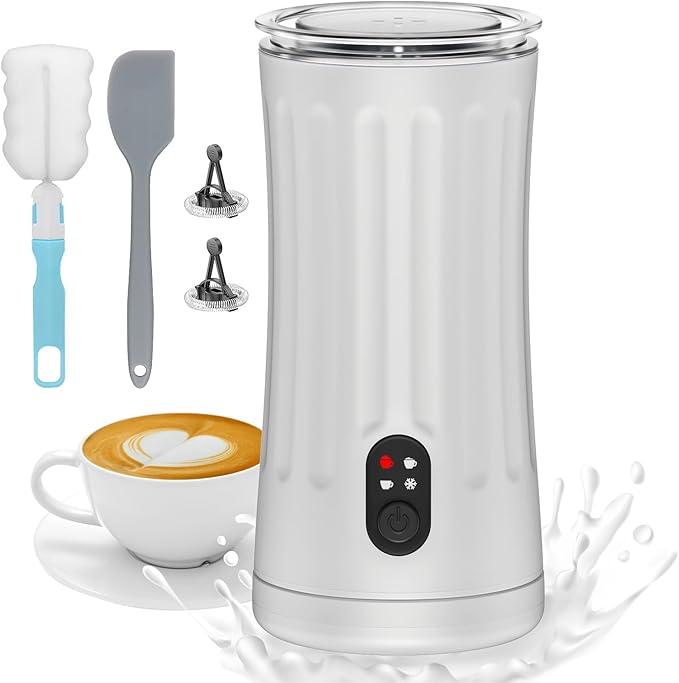 CookSwift Milk Frother, 4-in-1 Milk Steamer and Frother, 8.1oz/240ml Automatic Warm and Cold Foam Maker, Auto Shut-Off Frother for Coffee, Latte, Cappuccino, Macchiato(White)