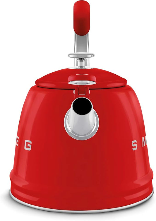 Smeg, WKF01RD Whistling Kettle, Stainless Steel, 2.3 L Capacity, Removable Lid and Measuring Spout, Induction Compatible, Red