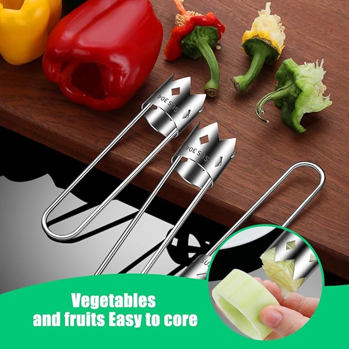 Multifunctional Fruit And Vegetable Core Remover,Red Bell Pepper Seed Corer Universal Stainless Steel Fruit Core Remover,Bell Pepper Corer Cutter Tool for Kitchen Gadget (5, Silver)