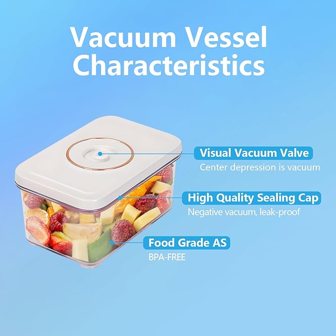 Vacuum Sealer for Food with 3 Vacuum Seal Containers, Seals Liquids & All Foods, Portable for Travel, Camping, Kitchen, Gifts