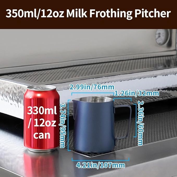 watchget Stainless Steel Milk Frothing Pitcher 12oz/350ml - Espresso Steaming Pitcher for Cappuccino, Latte Art, Coffee Machine Accessories Milk Jug Coffee Frother Cup, Blue