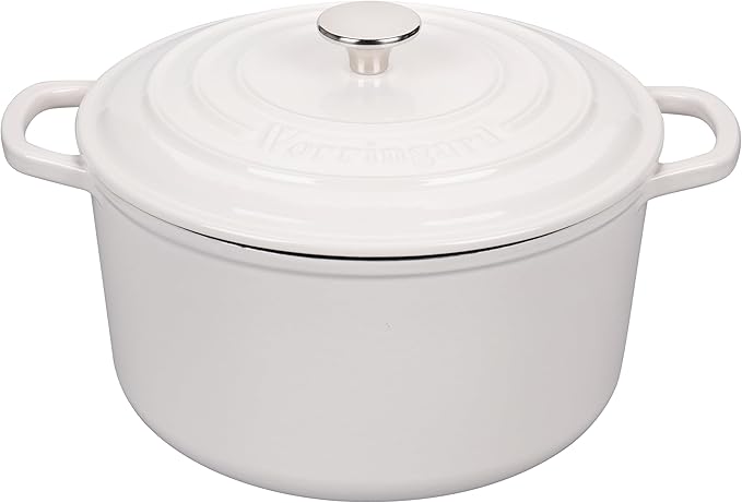 VORRINGARD Enameled Cast Iron Dutch Oven Pot with Lid, for Sourdough Bread Baking, Round Dutch Ovens, 4.5 Quart, White