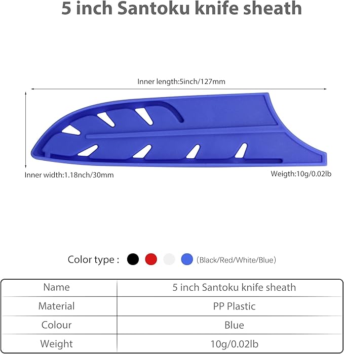 XYJ 2pcs/set Safety Knife Covers Sleeves Knives Edge Guard, Universal Knife Sheath, Utility Knife, Santoku Knife Case Blade Guards Protector Blue Kitchen Knife Cover Sleeve (For 5'' Santoku Knife)