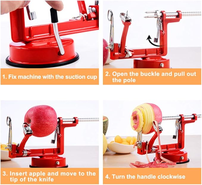 Apple Peeler Slicer Corer 3 In 1, Potato Peelers, Stainless Steel Heavy Duty with Suction Cup Base (vermilion)