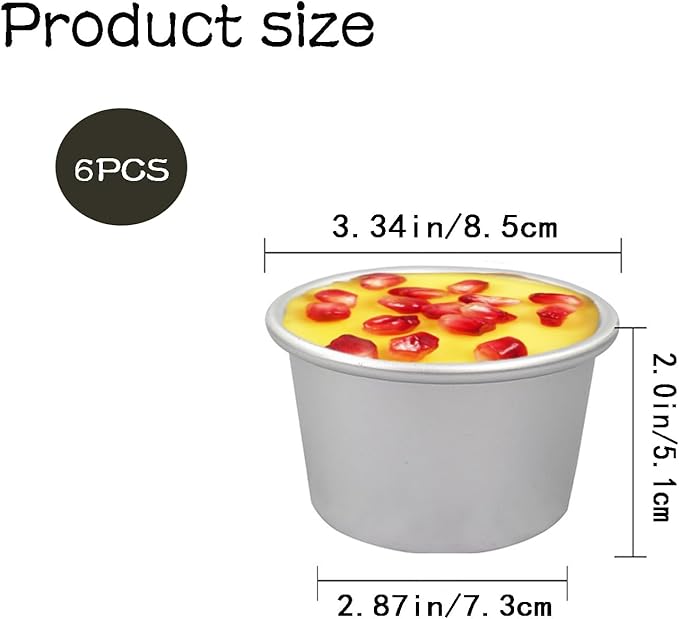Xstronq 6 Pcs Popover Pan 3.4x2.0 in Aluminum Pudding Cups Reusable Nonstick Large Individual Muffin Mold for Pie, Egg Tart, Cake
