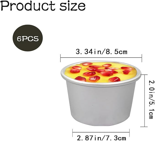 Xstronq 6 Pcs Popover Pan 3.4x2.0 in Aluminum Pudding Cups Reusable Nonstick Large Individual Muffin Mold for Pie, Egg Tart, Cake