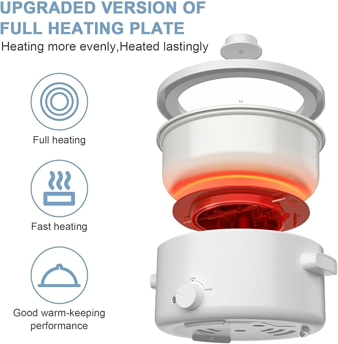 olayks. Hot Pot Electric,2L Ceramic Glaze Non-Stick Pan, Portable Hot Pot with Dual Power Adjustment, Electric Cooker for Egg, Ramen, Oatmeal,Soup Quick Heating and Overheat Protection