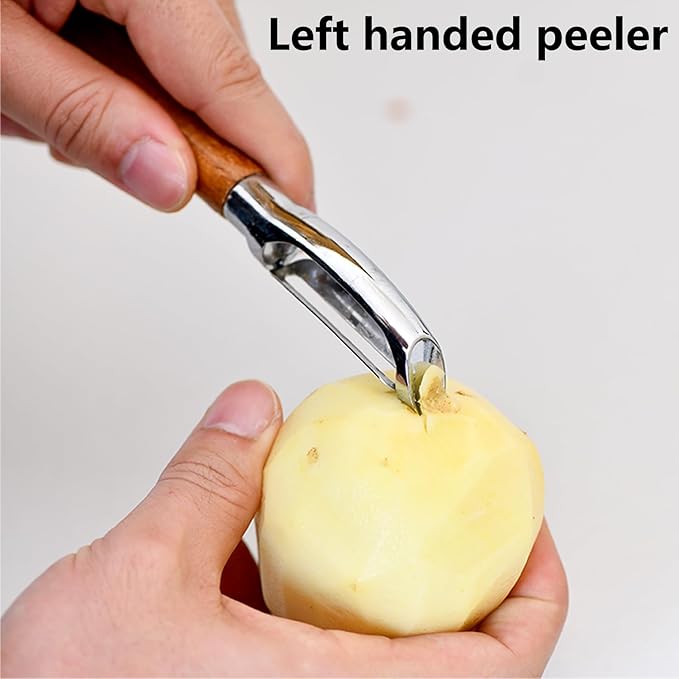 Left Handed Peeler, Kitchen Peeler For Vegetable, Fruit, Potato, Carrot, Apple, Durable Non-Slip Wood Handle and Sharp Stainless Steel Bladesn, Left/Right Hand