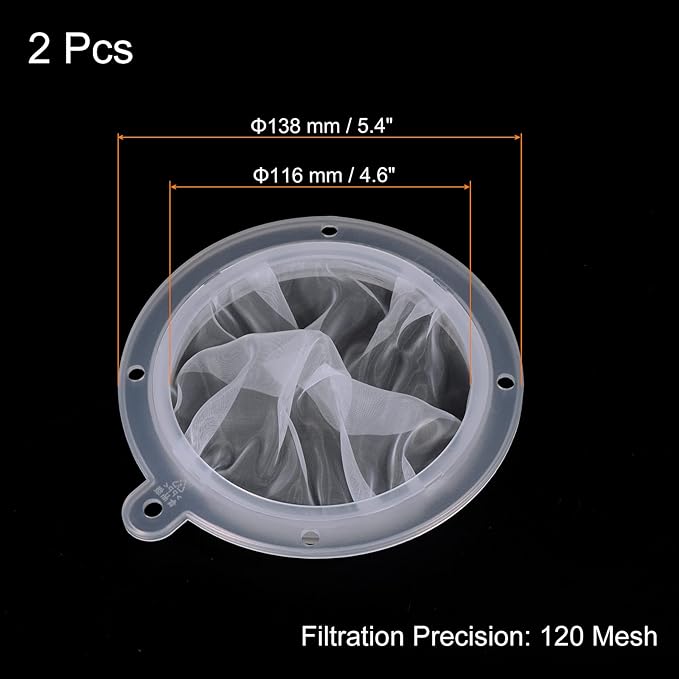 PATIKIL 5.4" O.D. Food Filter Strainer, 2 Pack 120 Mesh Kitchen Mesh Filters Strainers Fine Mesh Sieve for Juice, Coffee, Soy Milk Filtration, White