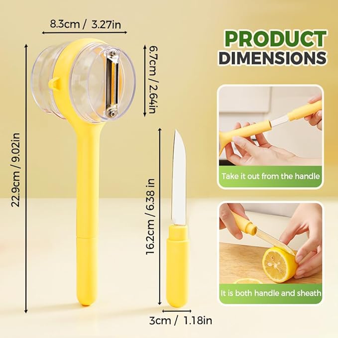 Peeling Knife with Storage Box,2025 New 3 in 1 Vegetable Fruit Peeler Peeling Knife Box, Multifunctional Double Sided Stainless Steel Blade Peeler, Easy to Clean for Home Kitchen (2, Yellow+Green)