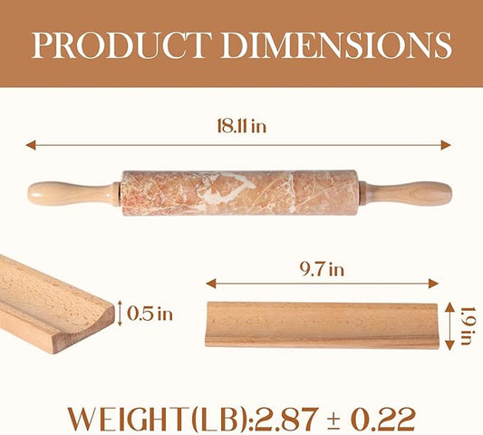 Koville Marble Rolling Pin, Non-Stick Polished Dough Roller, Pasta, Dumpling, Ravioli, Fondant,Pie Crust, Kitchen Baking Pastry Tools Red Marble
