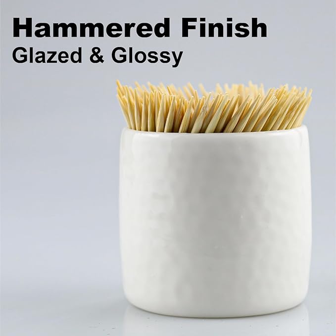Porcelain Toothpick Holders, Set of 2 Toothpick Dispensers with 400 pcs Bamboo Toothpicks, White