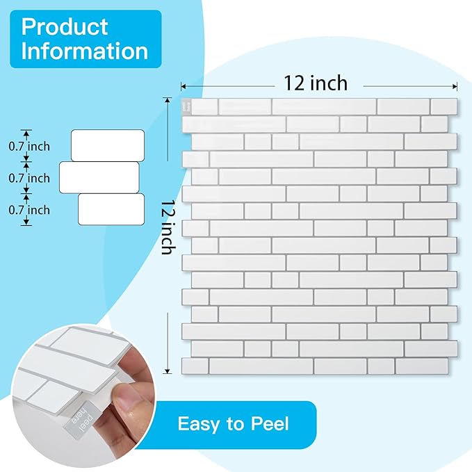 Art3d 10-Sheet Heavy-Duty Peel and Stick Backsplash, Waterproof Wall Tiles Stick on Kitchen Backsplash Living Space, White with Gray Grout
