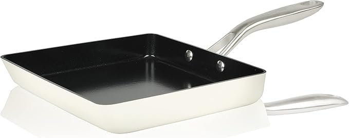 ValenCera TeChef Collection | Ceramic Nonstick Egg Frying Pan, Nontoxic - Nontoxic - Free of PFAS, PFOA, PTFE, Made in Korea (Square Pan)