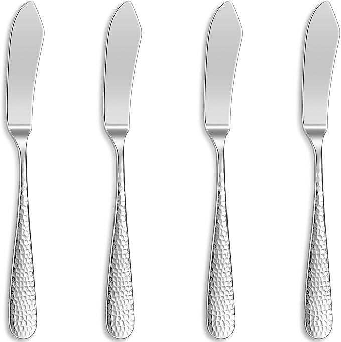KEAWELL Premium 7" Louise Butter Knives: Set of 4, 18/10 Stainless Steel, Dishwasher Safe and Rust-Resistant (Hammered)