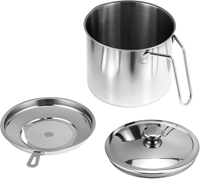 QWORK 1.8L Stainless Steel Grease Container with Fine Mesh Strainer, 61oz Bacon Oil Can for Kitchen Cooking Oil & Fat Storage, Heat Resistant 304 Stainless Steel Oil Filter Pot