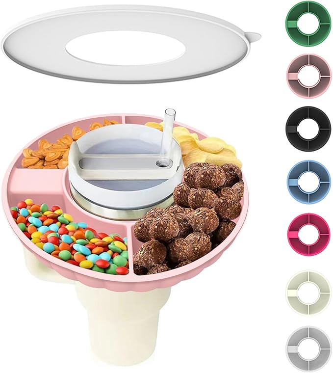 Snack Bowl for Stanley Cup, Silicone Snack Tray with Lid Compatible with Stanley Cup 30 oz, Reusable Snack Ring Suitable for Car Cup Holder, Home, Outdoor, Cup Accessories (1Pcs, Pink)