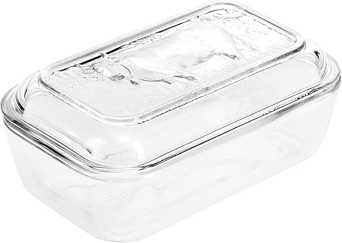 Luminarc European Tempered Glass Cow Butter Dish - 1 Pound Capacity
