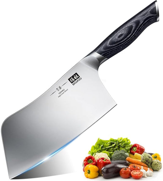 SHAN ZU 7 Inch Chef Knife, Sharp Meat Cleaver Knife Vegetable Chopper Professional Japanese High Carbon Stainless Steel Kitchen Chopping Knife with K133 Wood Handle, Black Tortoise Genbu Series