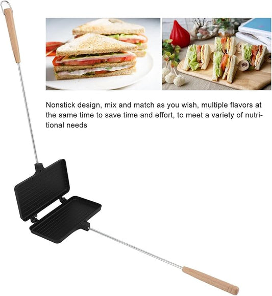 Breakfast Sandwich Maker, Aluminum Alloy Double Sided Hot Dog Toaster with Long Handle for Gas & Induction Stovetops, Hobo Pie Maker for Camping, 22 X 7.9in