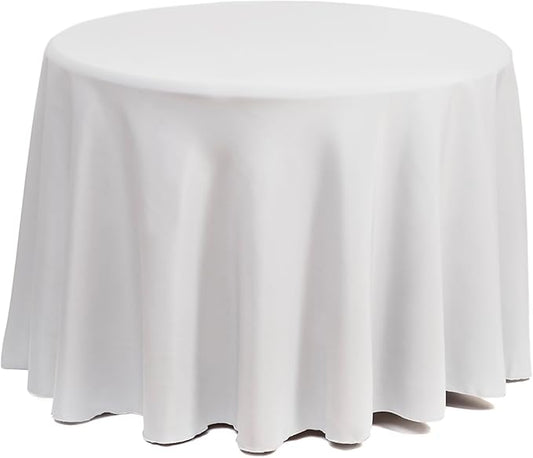 Gee Di Moda 132 Inch White Round Tablecloth - Heavy Duty, Machine Washable, Wrinkle Resistant - For 72 to 96 Inch Round Tables - Ideal for Buffet, Holidays, Dinner, Wedding & Baby Showers