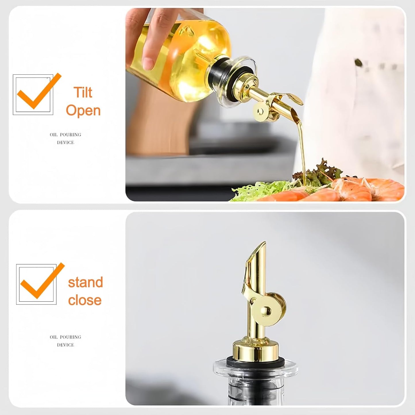 Olive Oil Dispenser for Kitchen, 11.8oz/350ml Glass Oil Bottles with Bamboo Tray and Labels, Oil&Soy sauce Cruet Set, Kitchen Dispenser Bottles with Pourer | Set of 2 (Silvery, 11.8, ounces)