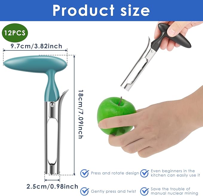 12Pack Stainless Steel Corer Fruit Corer Tool Ultra Sharp, Stainless Steel Easy To Operate And Clean For Baking Apples And Other Culinary Uses