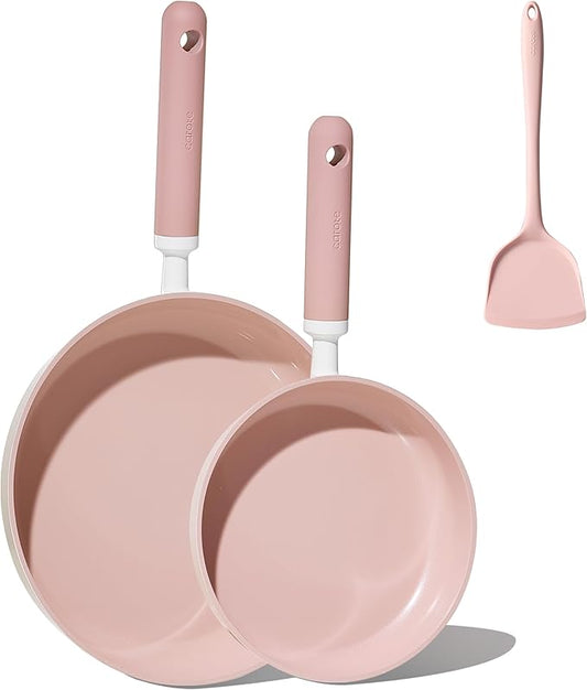 CAROTE Ceramic Frying Pan, 2 Nonstick Skillets & Silicone Spatula, Induction Compatible All Stoves