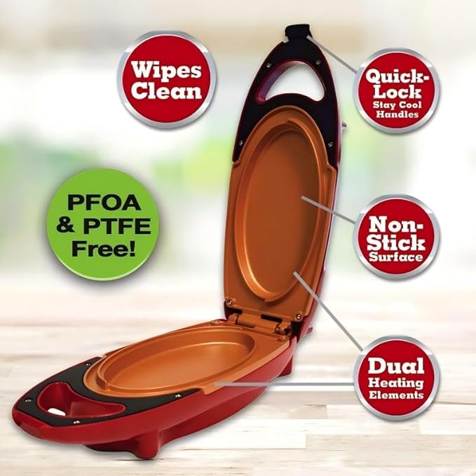 Candora Red Copper 5 Minute Chef Electric Frying Pan Smokeless Nonstick Pan Steak