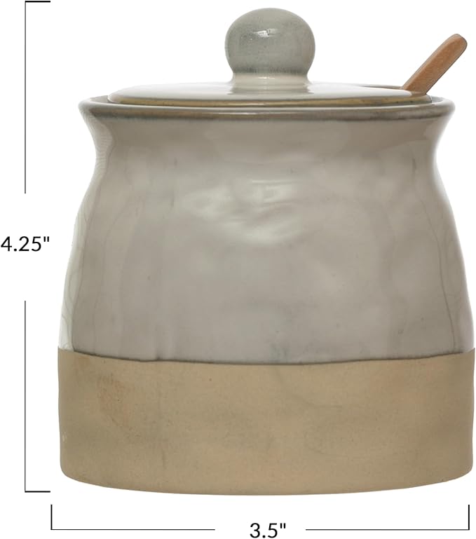 Creative Co-Op White Stoneware Sugar Pot with Lid