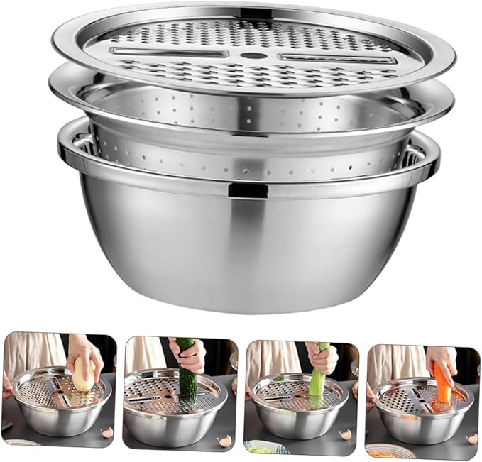 1Pc Stainless Steel Multi Purpose Grater Draining Tool for Vegetables Portable Slicing Washing Kitchen for Home Use