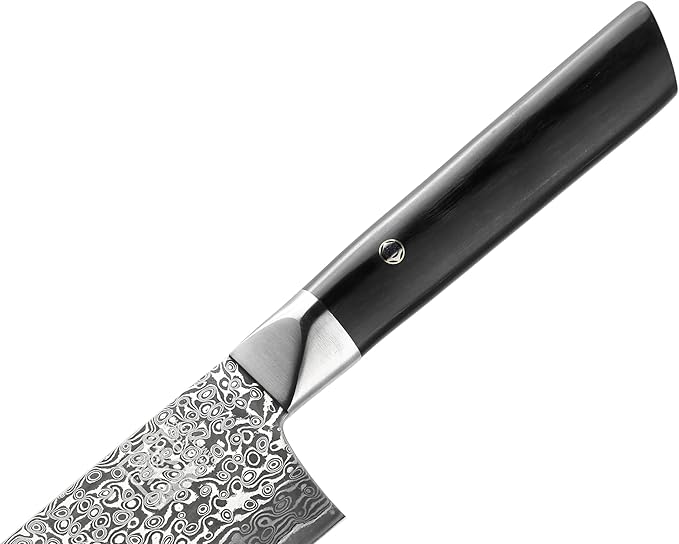 zayiko Black Edition Damascus Knife Kiritsuke I 20 cm blade made of 67 layers of VG10 Damascus steel I Ergonomic Pakkawood handle I Premium Japanese chef's knife for meat, fish & vegetables I Gift box