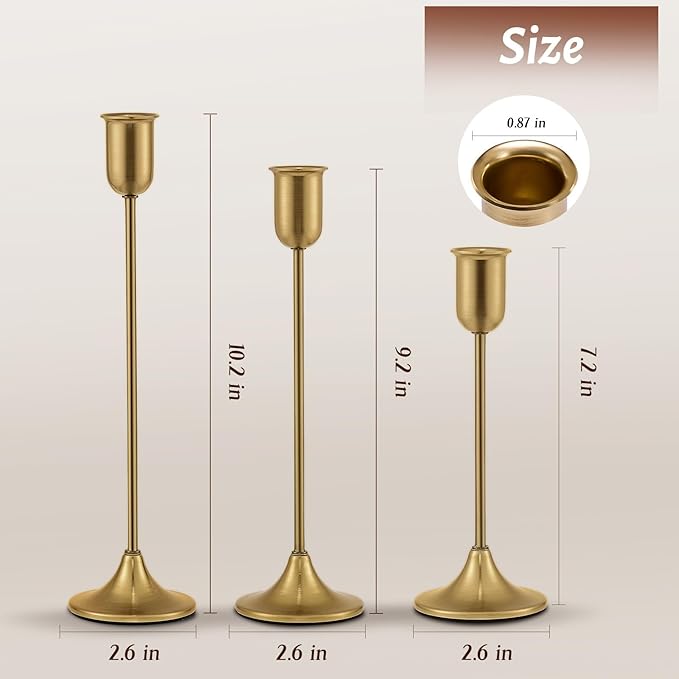 Candlestick Holders, Taper Candle Holders Set of 3, Gold Vintage Candle Sticks Holder Decor for Table Centerpiece, Fireplace Mantel, Weddings, Housewarming & Valentine's Day Décor