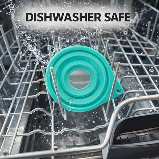 Collapsible Fine Mesh Strainer – Handy 4” Fold-Flat Silicone Funnel with Stainless Steel Filter for Loose Leaf Teas, Wine, Coffee Pour Over, Cocktail Making, Small Sieve, Kitchen, Camping & RV Life