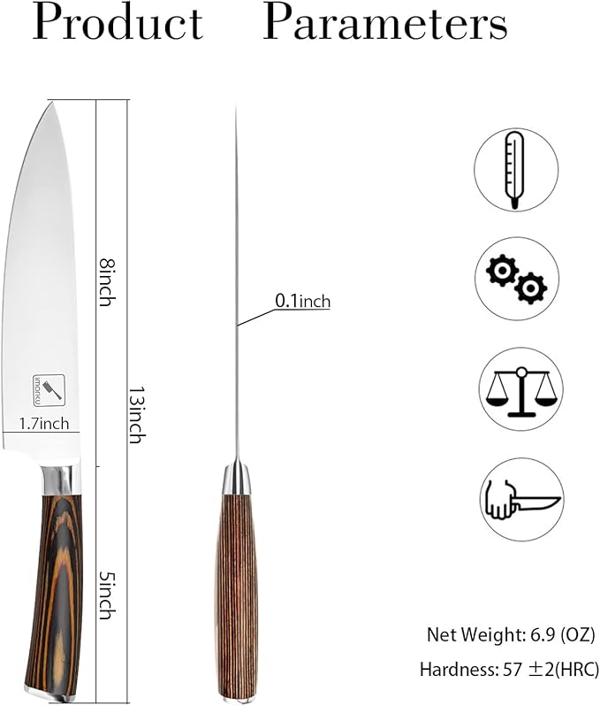 imarku Chef Knife - Pro Kitchen Knife 8 Inch Chef's Knives Japanese HC Steel Sharp Paring Knife with Ergonomic Handle, Tawny Handle, Best Gifts for Men and Women, Gyutou knives