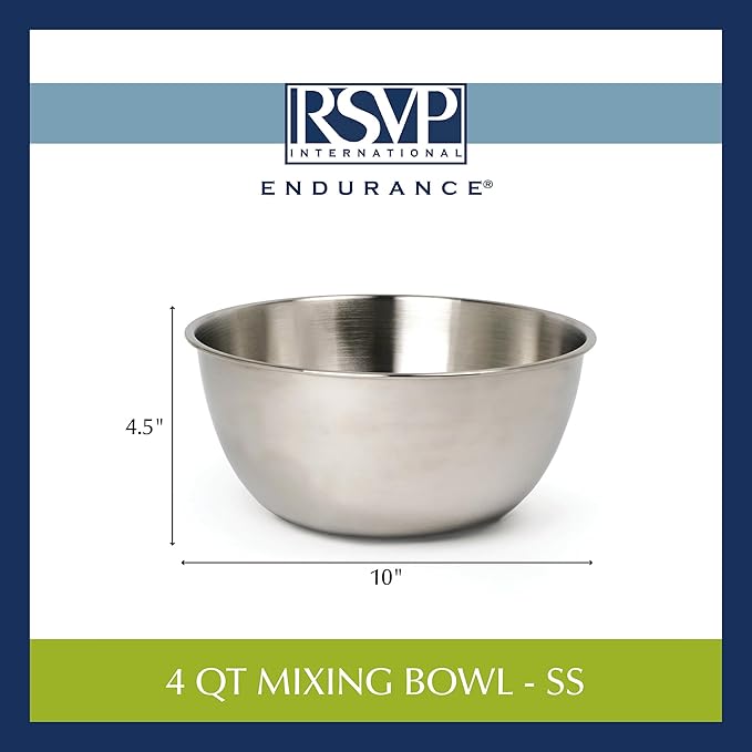RSVP International Endurance Stainless Steel Mixing Bowls, 4 Quart